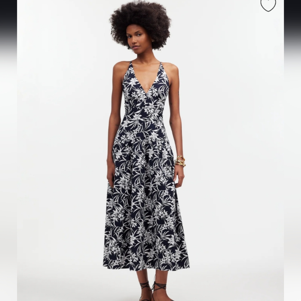 Smocked Halter Midi Dress in Poplin Deep Indigo Madewell